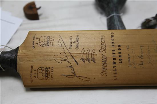 A Jack Robertson cricket bat signed by the 1961 Australia & England teams,